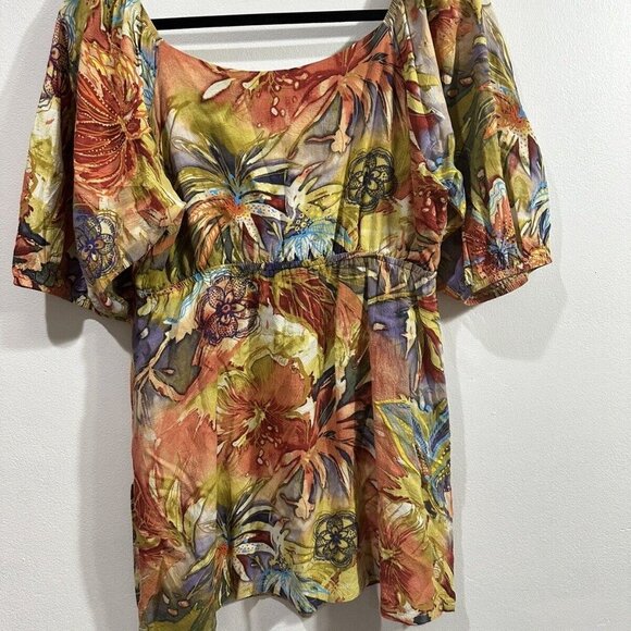 Jams World Women’s Afterglow Hawaiian Palm Tree Floral Peasant Top Sz M - Picture 14 of 16
